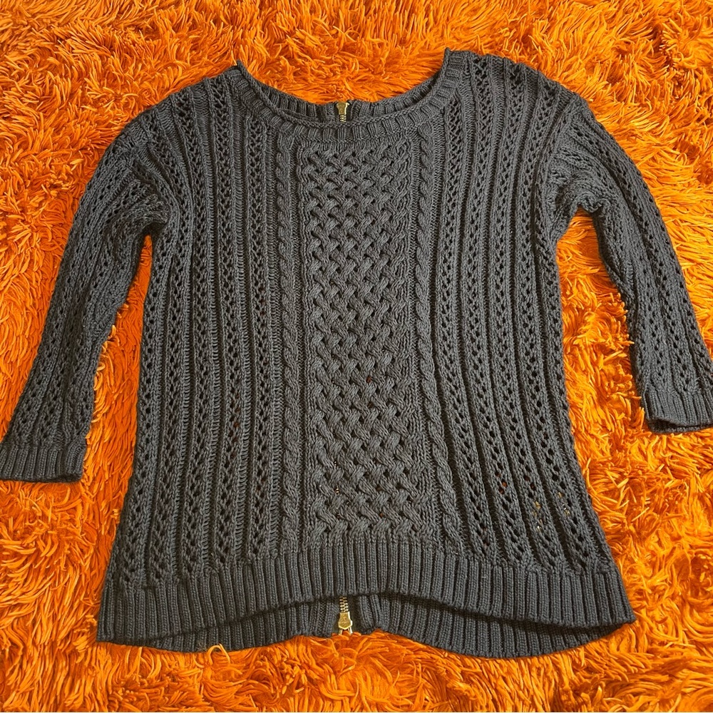 Women’s MOTH by Anthropologie Cable knit Sweater with Back Zipper sz XS Navy